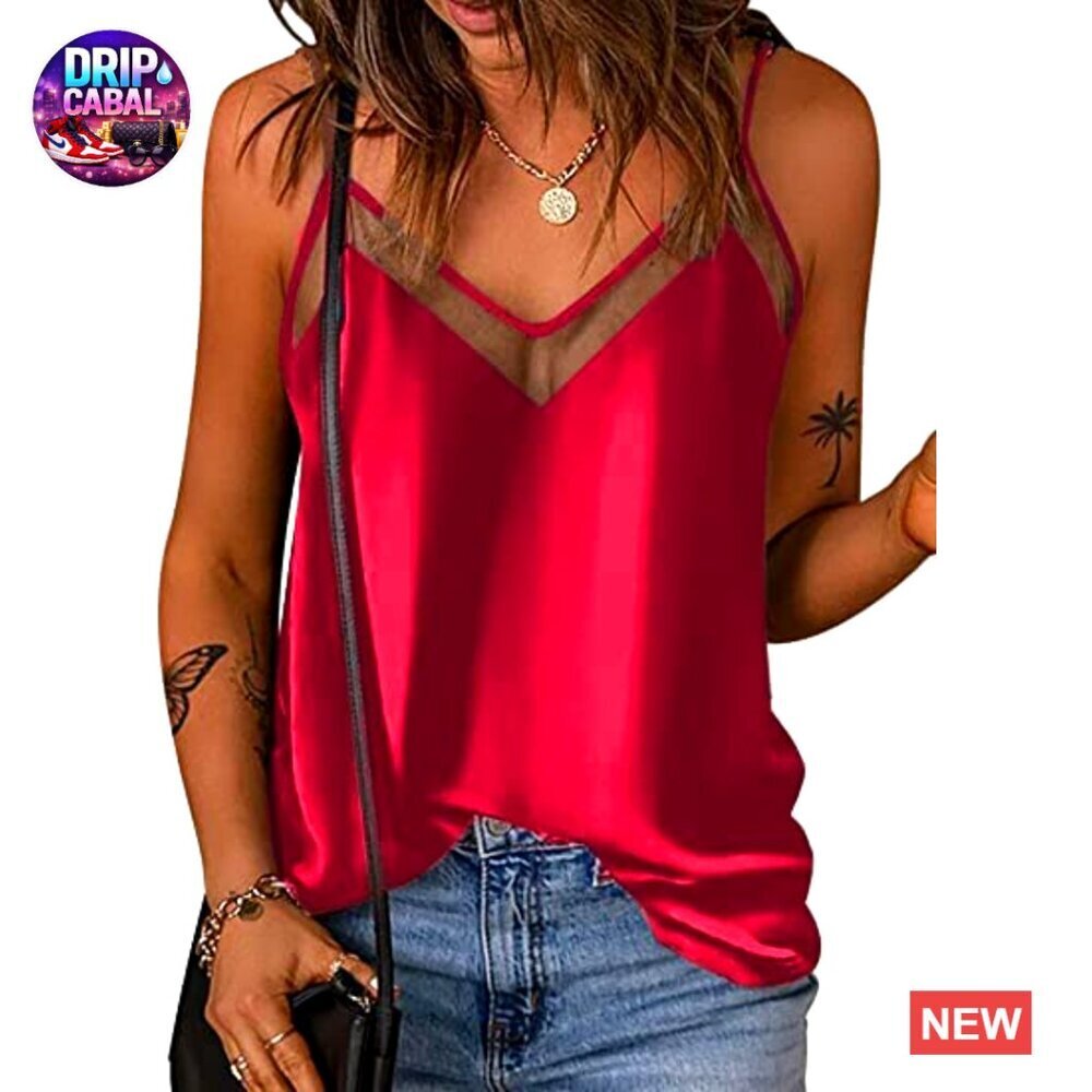 Satin Camisole V-Neck Adjustable Straps Sleeveless Summer Chic Elegant Blouse